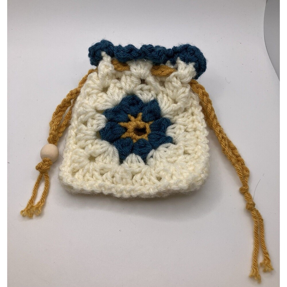 Handmade Crochet Drawstring Coin Purse Daisy Flower Pouch Flower Boho Chic